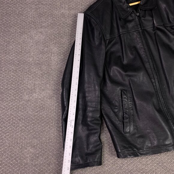 Wilsons Leather Jacket Men's Large Black Bomber Full Zip Up - Picture 11 of 12